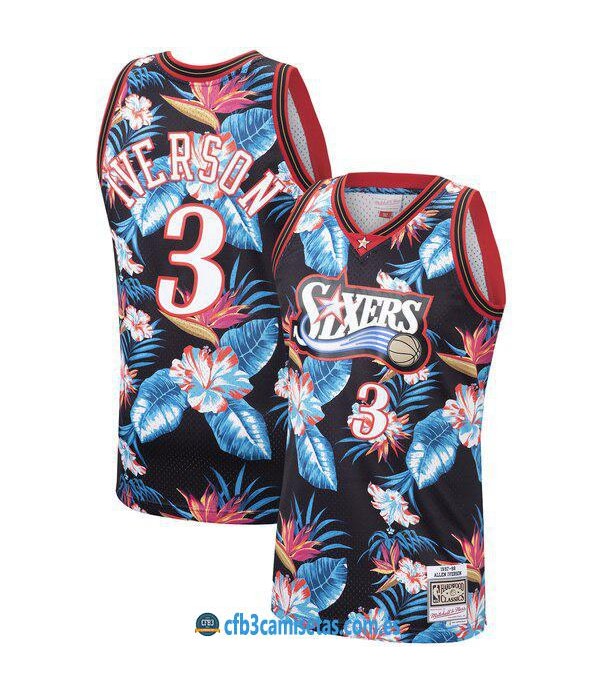 CFB3-Camisetas Allen Iverson Philadelphia 76ers Mitchell & Ness Floral Pack