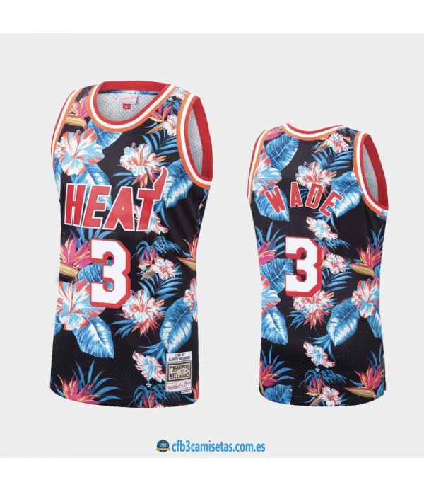 CFB3-Camisetas Dwyane Wade Miami Heat Mitchell & Ness Floral Pack