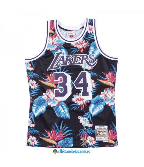 CFB3-Camisetas Shaquille O'Neal Los Angeles Lakers   Mitchell & Ness Floral Pack