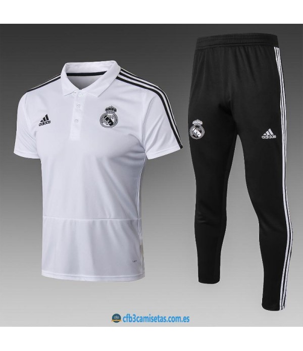 CFB3-Camisetas Polo + Pantalones Real Madrid 2018 2019 White