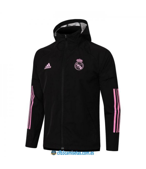 CFB3-Camisetas Chaqueta impermeable con capucha real madrid 2020/21 - negra