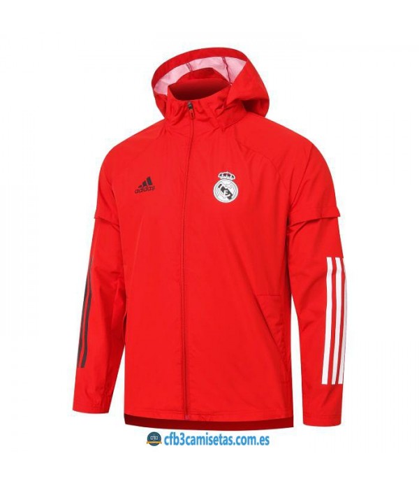 CFB3-Camisetas Chaqueta impermeable con capucha real madrid 2020/21 - roja