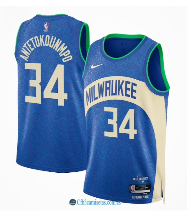 CFB3-Camisetas Giannis antetokounmpo milwaukee bucks 2023/24 - city