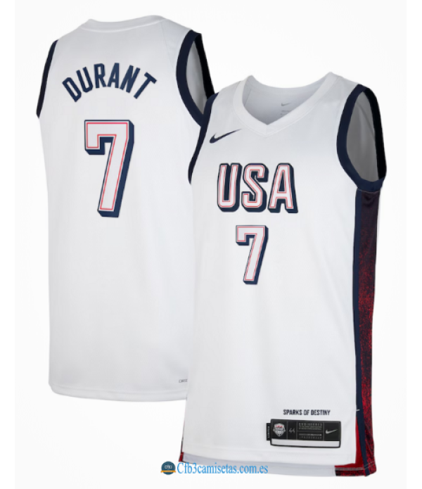 CFB3-Camisetas Kevin durant usa 2024 white jjoo parís