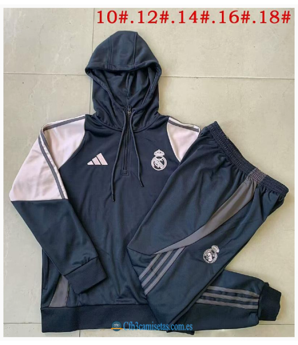 CFB3-Camisetas Chándal con capucha real madrid 2024/25 oscuro - niÑos