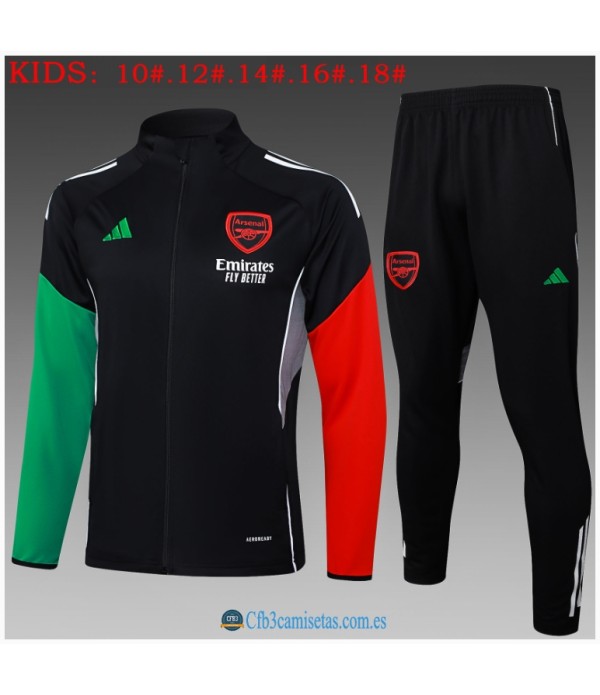 CFB3-Camisetas Chándal arsenal 2025/26black long zipper - niÑos