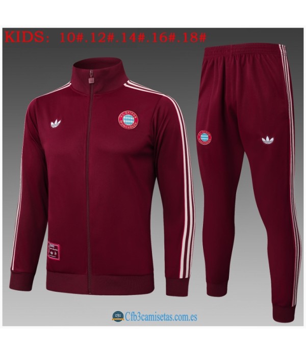 CFB3-Camisetas Chándal bayern munich 2025/26 dark red long zipper - niÑos