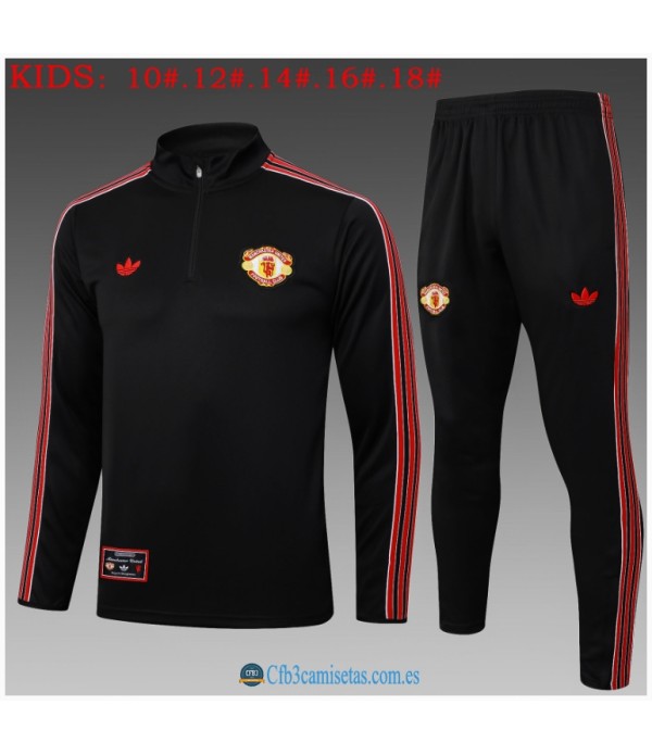 CFB3-Camisetas Chándal manchester united 2025/26 black half zipper - niÑos