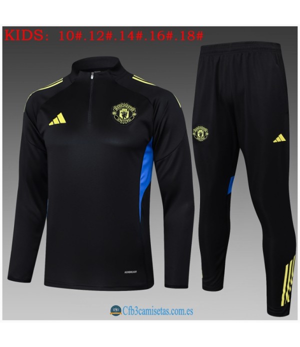 CFB3-Camisetas Chándal manchester united 2025/26 black with yellow half zipper - niÑos