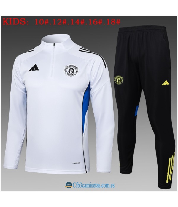 CFB3-Camisetas Chándal manchester united 2025/26 white half zipper - niÑos