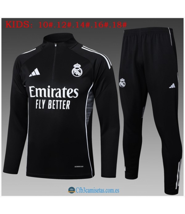 CFB3-Camisetas Chándal real madrid 2025/26 black half zipper - niÑos
