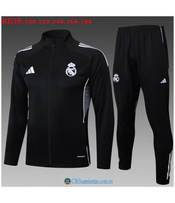 CFB3-Camisetas Chándal real madrid 2025/26 black long zipper - niÑos