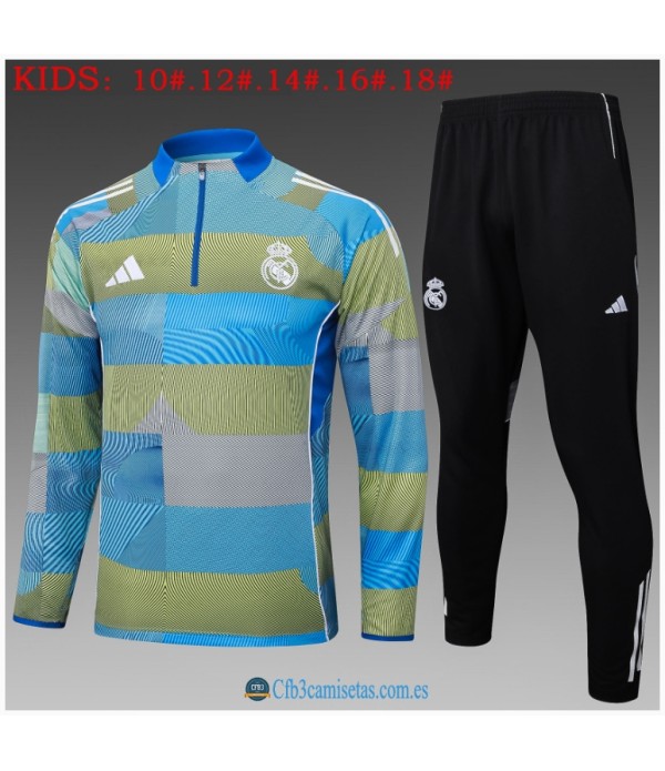 CFB3-Camisetas Chándal real madrid 2025/26 bule with green half zipper - niÑos
