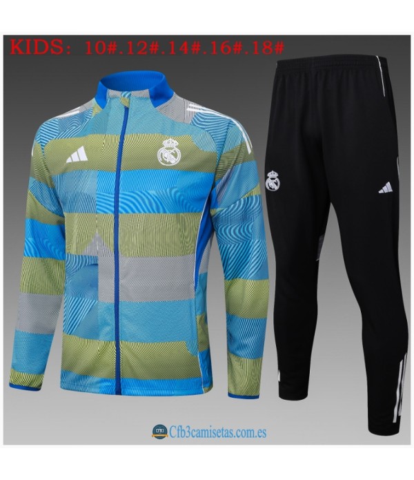 CFB3-Camisetas Chándal real madrid 2025/26 bule with green long zipper - niÑos