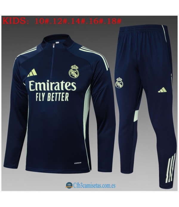 CFB3-Camisetas Chándal real madrid 2025/26 dark bule half zipper - niÑos