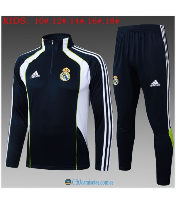 CFB3-Camisetas Chándal real madrid 2025/26 dark bule with white half zipper - niÑos