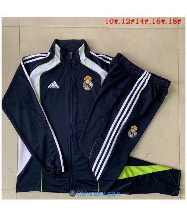 CFB3-Camisetas Chándal real madrid 2025/26 dark bule with white long zipper - niÑos