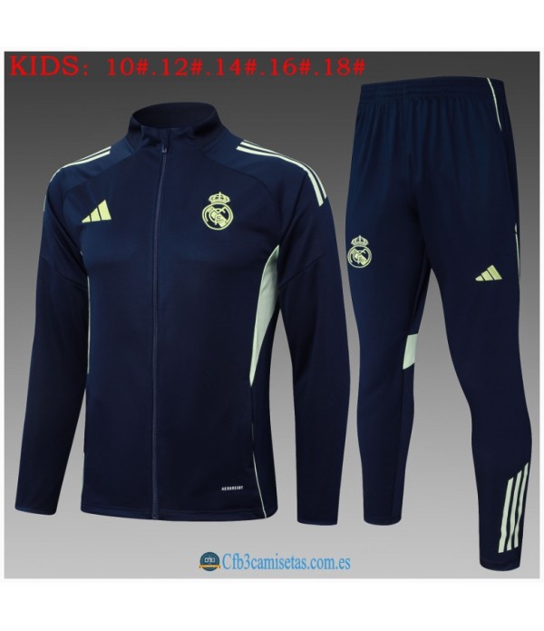 CFB3-Camisetas Chándal real madrid 2025/26 drak bule long zipper - niÑos