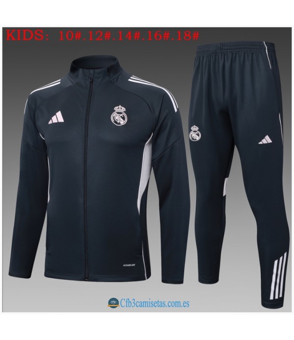 CFB3-Camisetas Chándal real madrid 2025/26 gray long zipper - niÑos