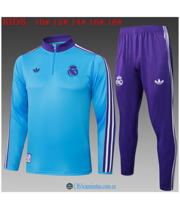 CFB3-Camisetas Chándal real madrid 2025/26 light bule half zipper - niÑos