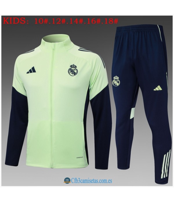 CFB3-Camisetas Chándal real madrid 2025/26 light green long zipper - niÑos