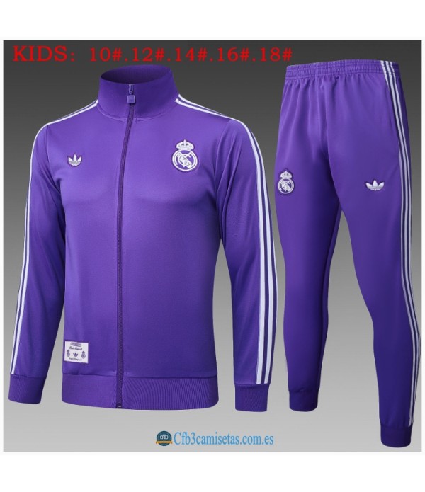 CFB3-Camisetas Chándal real madrid 2025/26 purple long zipper - niÑos
