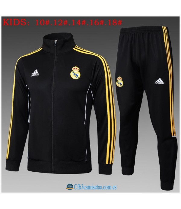 CFB3-Camisetas Chándal real madrid 2025/26 retro black long zipper - niÑos