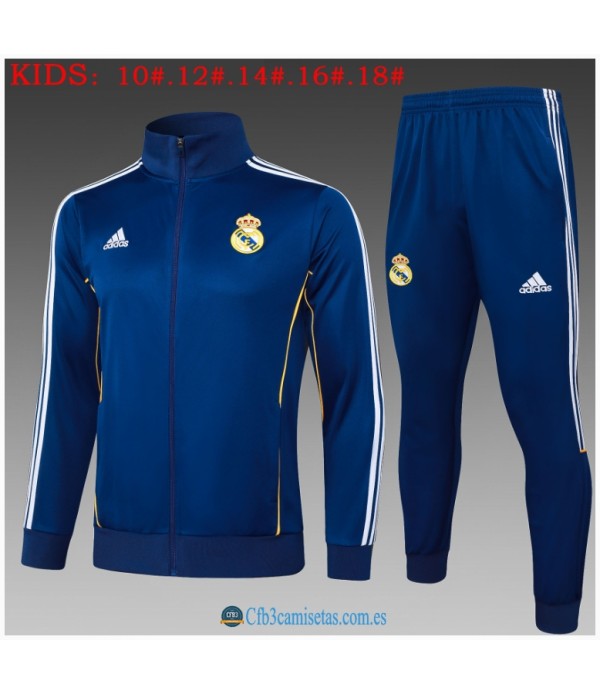 CFB3-Camisetas Chándal real madrid 2025/26 retro bule long zipper - niÑos