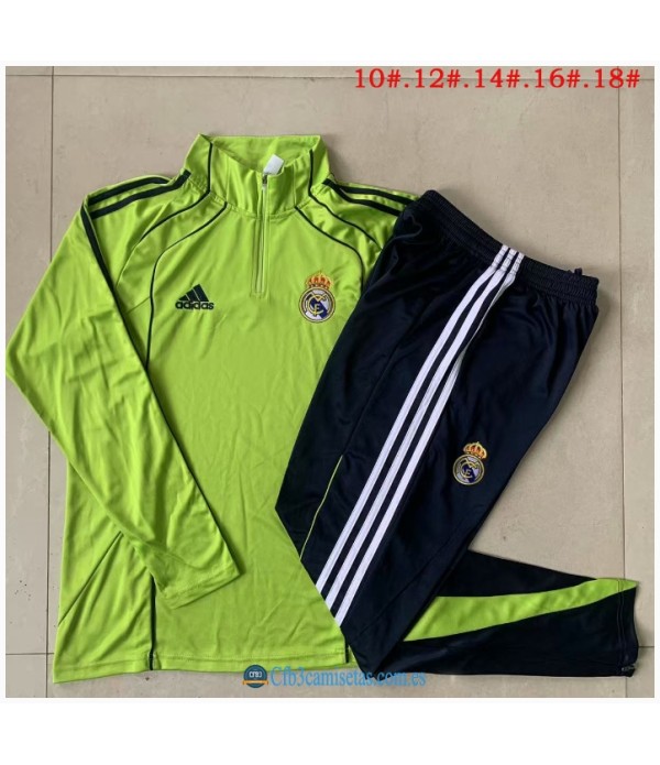 CFB3-Camisetas Chándal real madrid 2025/26 retro green half zipper - niÑos