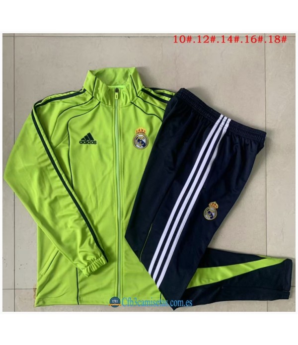 CFB3-Camisetas Chándal real madrid 2025/26 retro green long zipper - niÑos