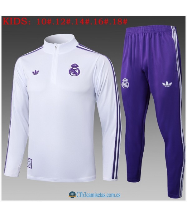 CFB3-Camisetas Chándal real madrid 2025/26 retro white half zipper - niÑos