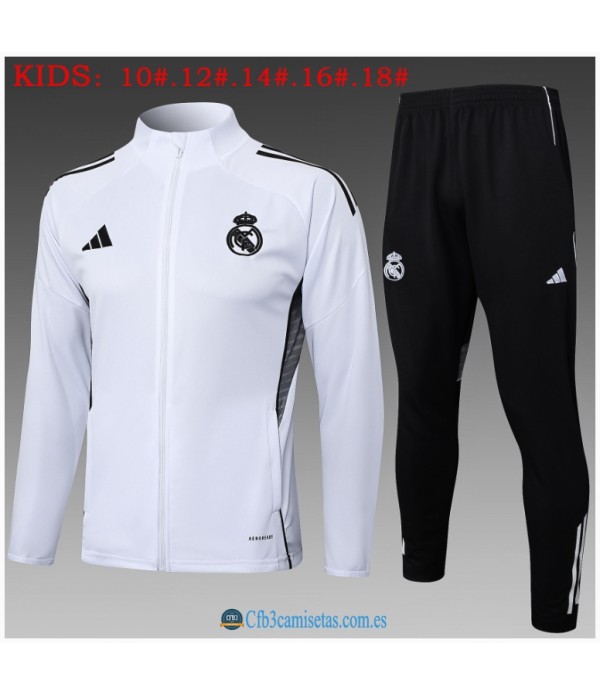 CFB3-Camisetas Chándal real madrid 2025/26 white long zipper - niÑos