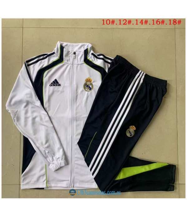 CFB3-Camisetas Chándal real madrid 2025/26 white with dark bule long zipper - niÑos