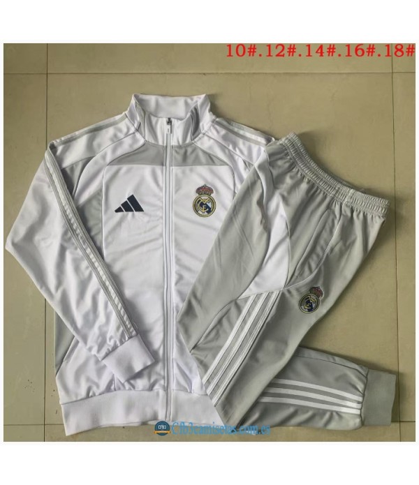 CFB3-Camisetas Chándal real madrid 2025/26 white with gray long zipper - niÑos
