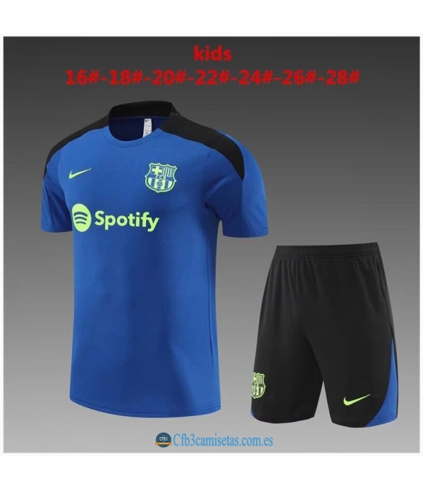CFB3-Camisetas Kit entrenamiento fc barcelona 2024/25 azul con negro-niÑos