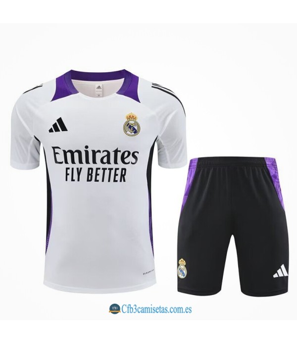 CFB3-Camisetas Kit entrenamiento real madrid 2024/25 blanco con morado y negro