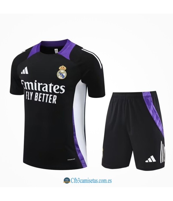 CFB3-Camisetas Kit entrenamiento real madrid 2024/25 negro con blanco y morado