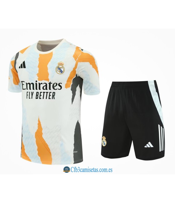 CFB3-Camisetas Kit entrenamiento real madrid 2025/26 azul claro con amarillo