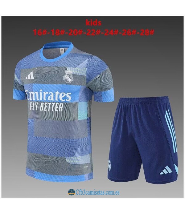 CFB3-Camisetas Kit entrenamiento real madrid 2025/26 azul púrpura-niÑos