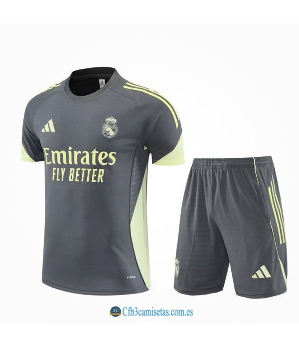 CFB3-Camisetas Kit entrenamiento real madrid 2025/26 gris oscuro con verde