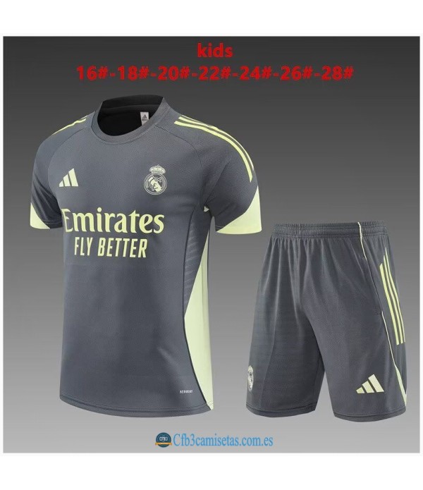 CFB3-Camisetas Kit entrenamiento real madrid 2025/26 gris oscuro-niÑos