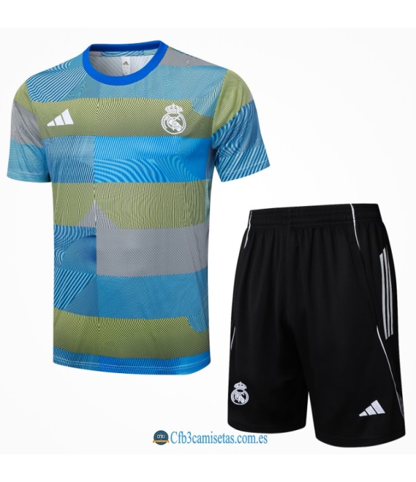CFB3-Camisetas Kit entrenamiento real madrid 2025/26-rayas azules y verdes
