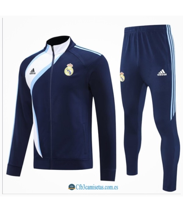 CFB3-Camisetas Chándal real madrid 2025/26- dark bule with white retro cremallera larga