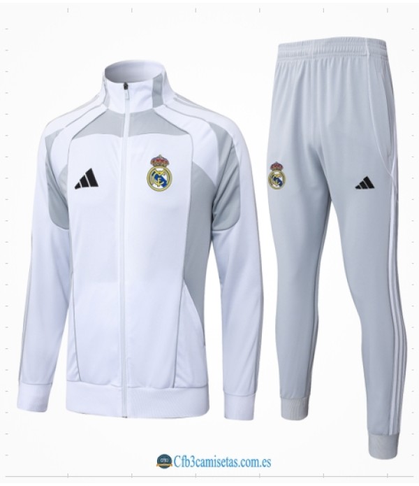 CFB3-Camisetas Chándal real madrid 2025/26-gray white cremallera larga