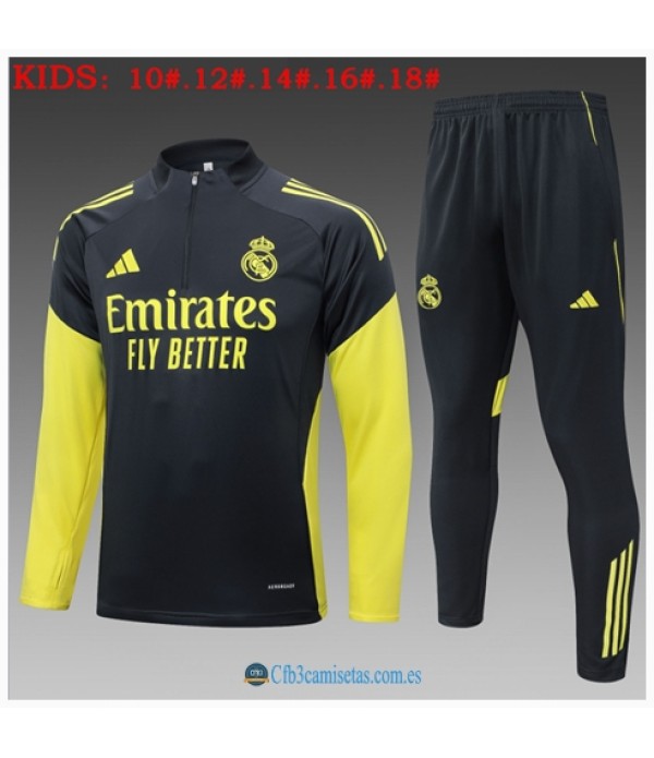 CFB3-Camisetas Chándal real madrid 2025/26 gray with yellow half zipper - niÑos