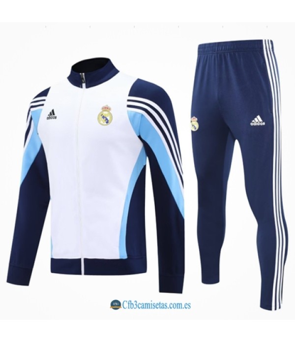 CFB3-Camisetas Chándal real madrid 2025/26- white with dark bule cremallera larga