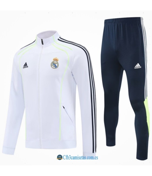 CFB3-Camisetas Chándal real madrid 2025/26- white with green cremallera larga