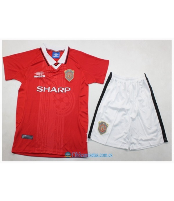CFB3-Camisetas Manchester united 1a equipación ucl final 98/99 - niÑos