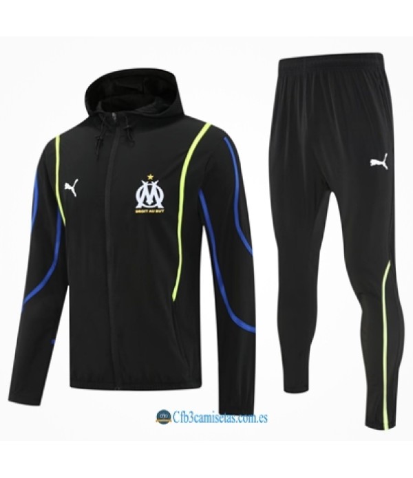 CFB3-Camisetas Chándal olympique marsella 2025/26-black windbreaker cremallera larga