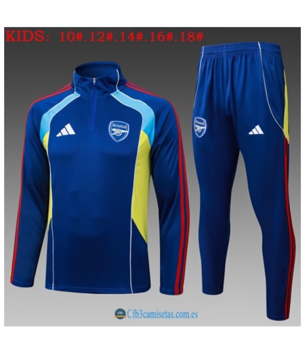 CFB3-Camisetas Chándal arsenal 2025/26bule with yellow half zipper - niÑos